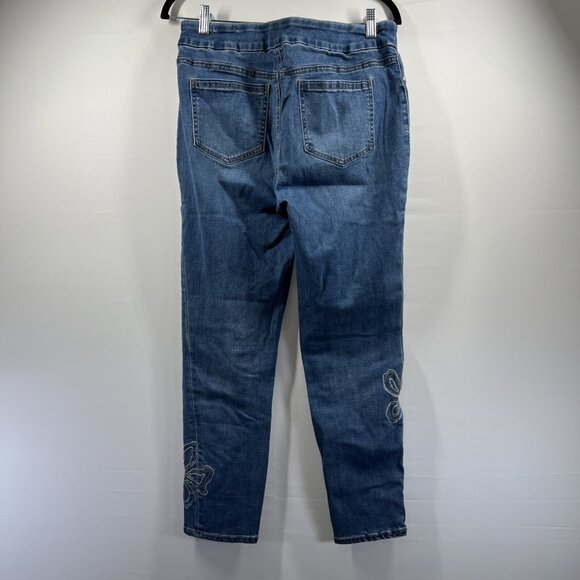 Chicos Pull On Jeggings Ankle Jeans Size 1 US 8 Embroidered Floral Stretch Blue - Picture 2 of 8